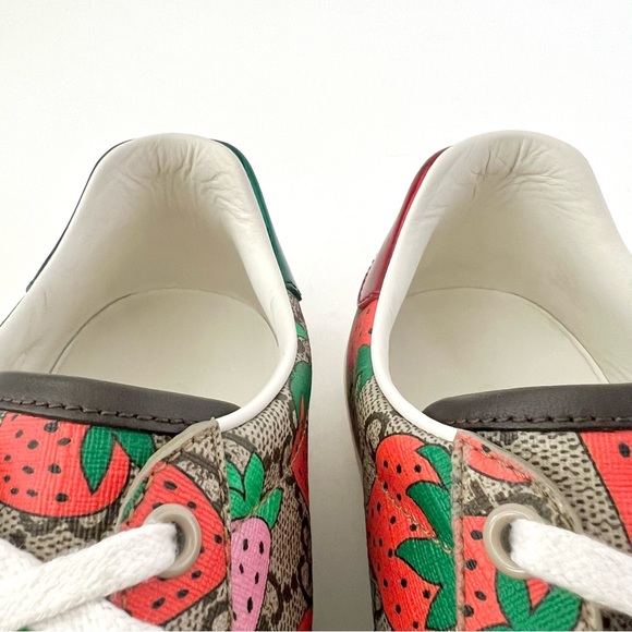 GUCCI || Ace Strawberry GG Supreme Monogram Web Striped Sneakers US 8 EU 38 - Picture 9 of 16